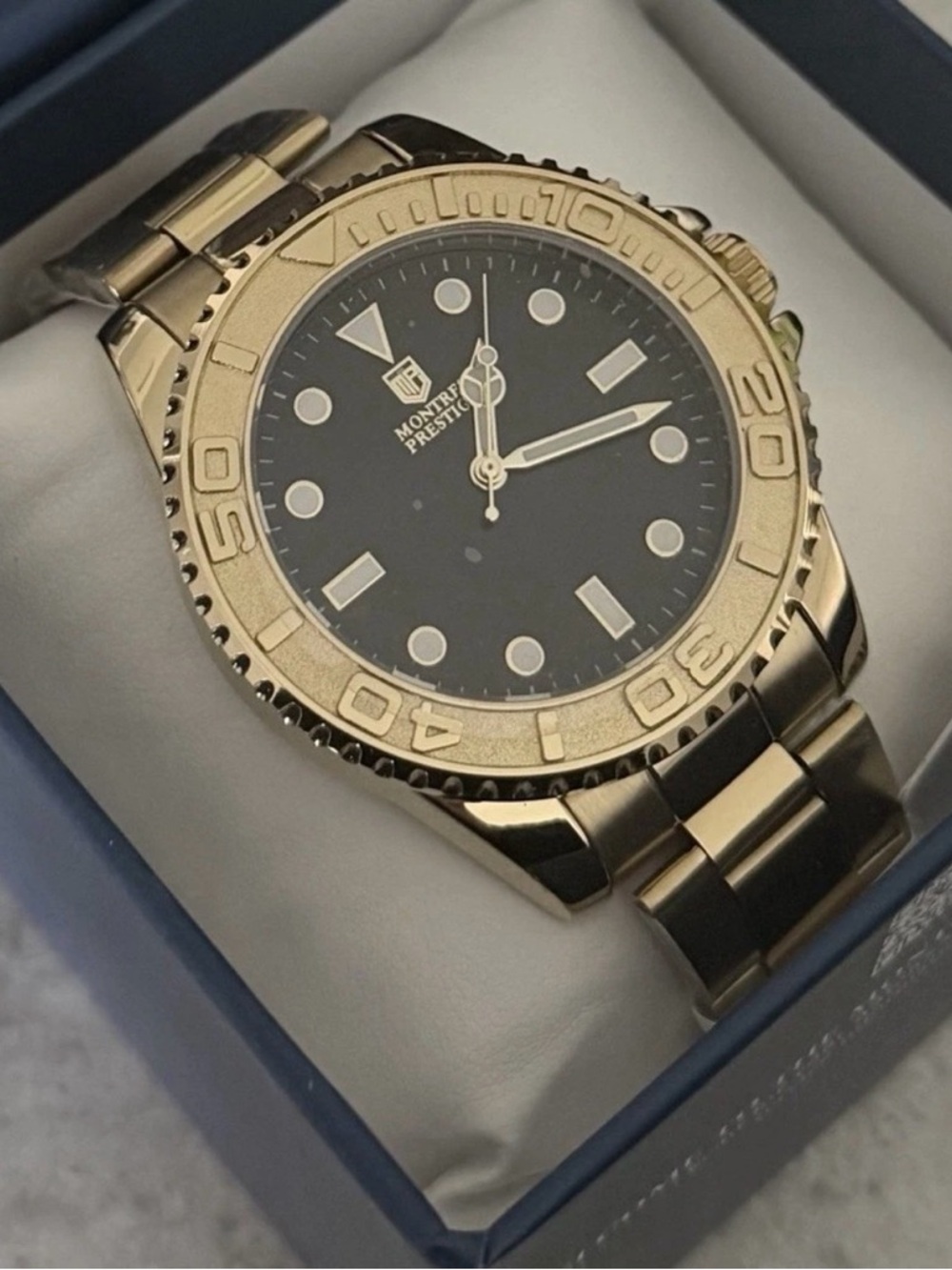 Montres Prestige Gold-Tone Diver Style Watch - Black Dial